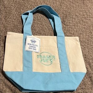 Mini Pastel Canvas Tote Bag in Light Blue and Cream
